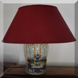 D14. Hand painted porcelain lamp with red shade. 20”h - $48 